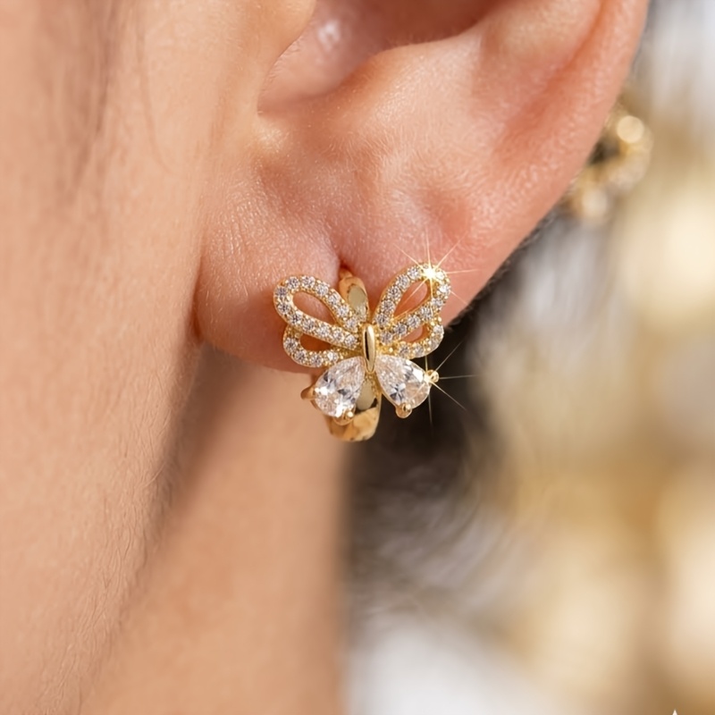 Women's Full-Paved Cubic Zirconia Butterfly-Shaped Ear Buckles